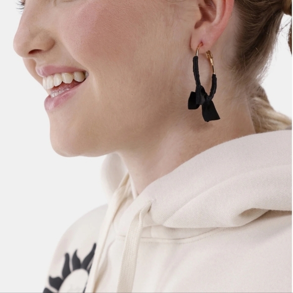 No Boundaries Black Fabric Bow Gold Hoop Earrings - Picture 4 of 6